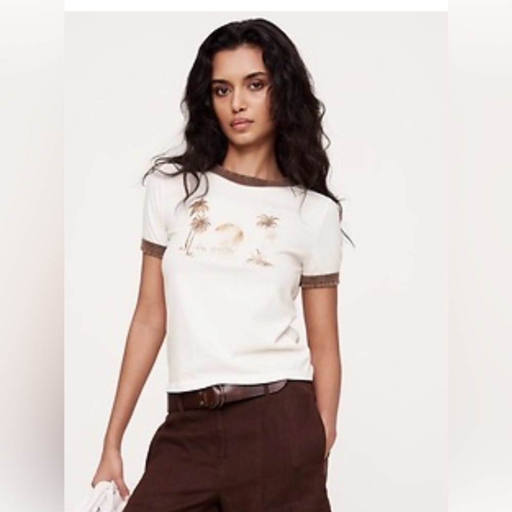 Banana Republic Brown Trimmed Palm and Camel Graphic Tee - XL
